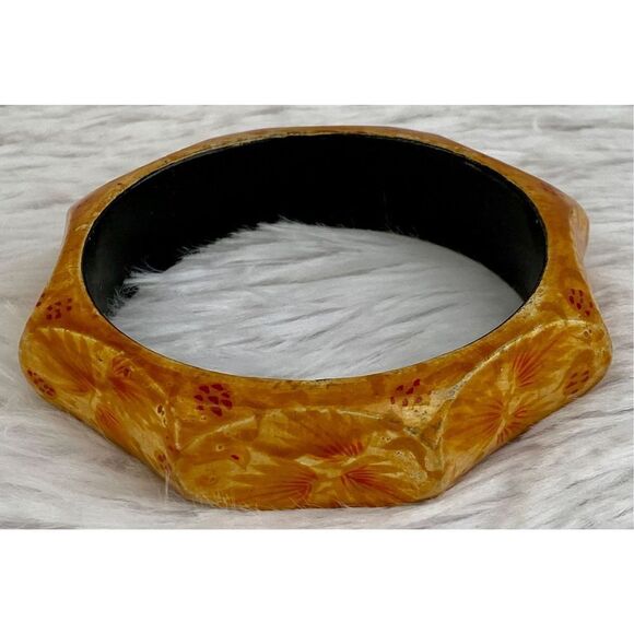 Vintage 5 PC Set Wooden Hand Painted Boho Bangles From India - Picture 7 of 13